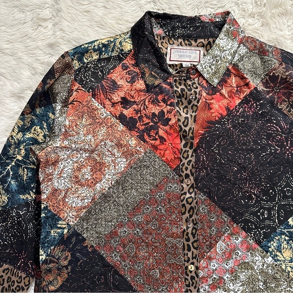 Johnny Was Workshop Top Mabel Printed Silk Button-Up Velvet Back Long Sleeve M - Picture 5 of 14